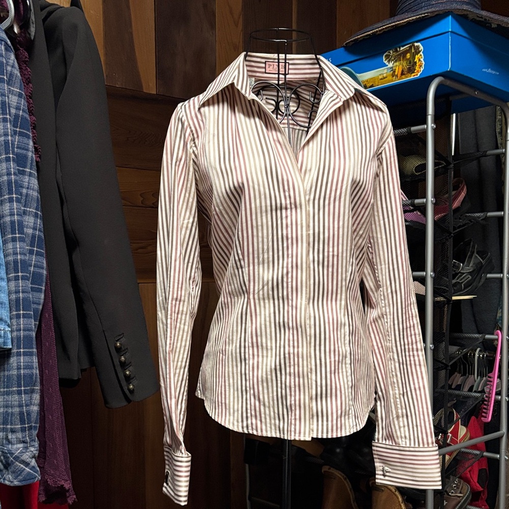 Thomas Pink pink and brown  Striped Button-Down Shirt with vintage cuff links